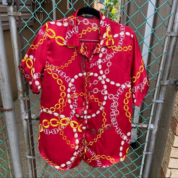 Red Chain-Link Printed 2-pc Short Set M - Picture 12 of 16